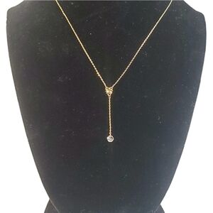 Cubic Zirconia 14k Gold Plated Flower Charm Lariat Necklace